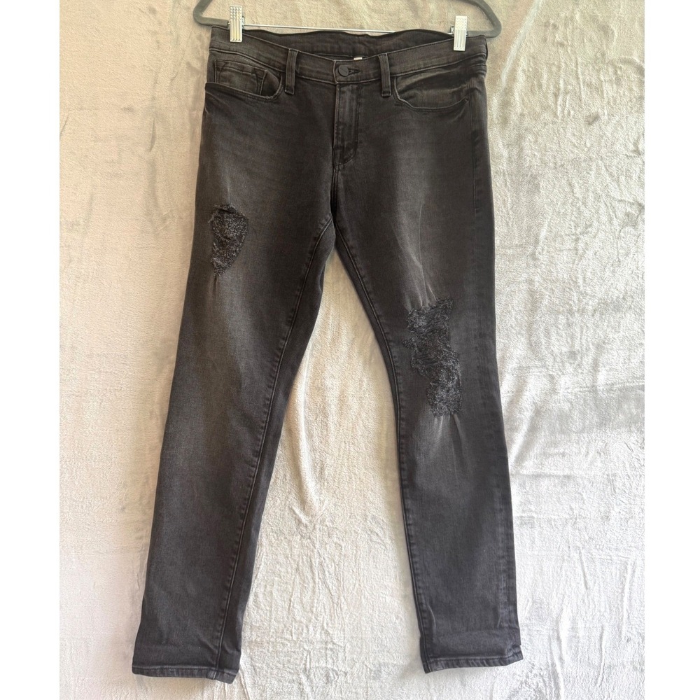 NWOT Frame Slim Fit Distressed Mid Rise Jeans Faded Black Denim Size 27 Waist 31